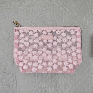 Pink Floral Mesh Cosmetic Bag